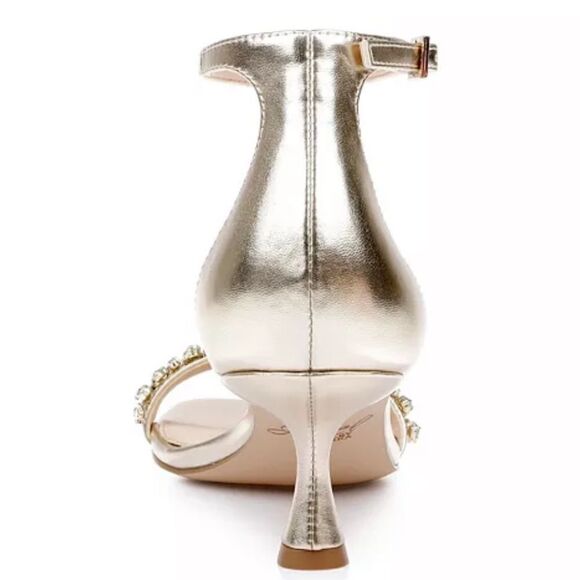 Jewel Badgely Mischka Angel Gold Metallic Jeweled Sandals Size 6.5 New in box - Picture 3 of 10